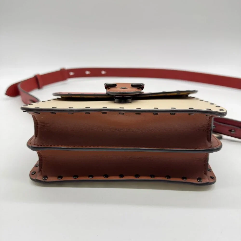COACH Beat 18 rivets leather shoulder crossbody bag -Red Sand Ivory Tan - Picture 10 of 13